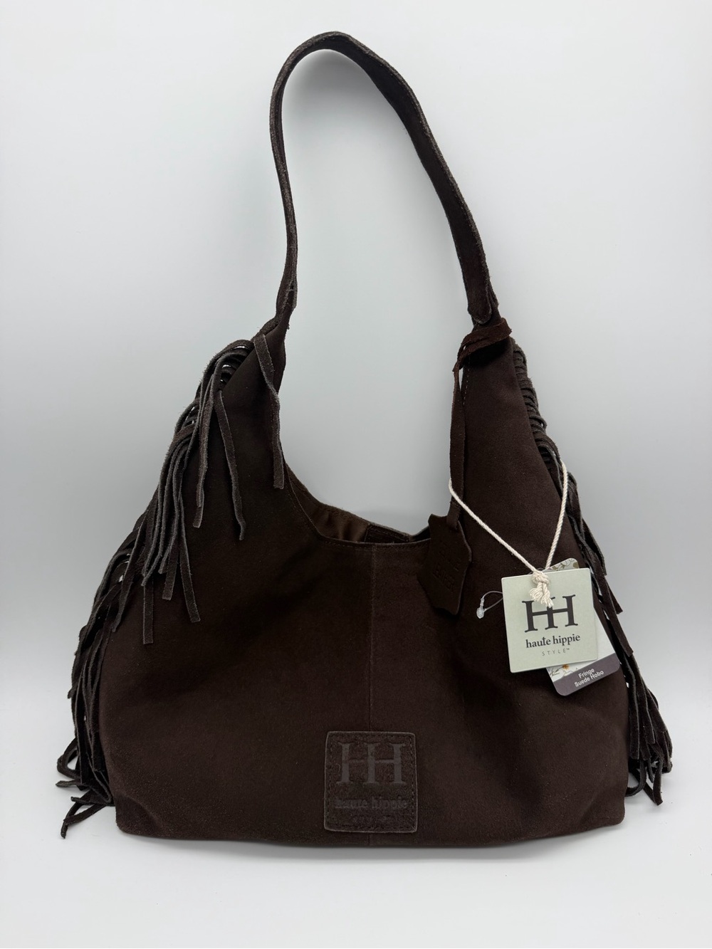 Haute Hippie Dark Chocolate Brown Suede Fringe Hobo Bag